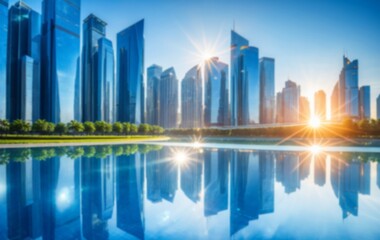 Fototapeta premium Blurred City Building sunrise background