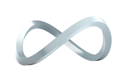 Silver infinity symbol looping isolated  white background 3d