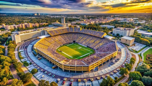Aerial View of LSU Tiger Stadium in Baton Rouge, Louisiana During Game Day with Enthusiastic Fans