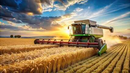 Obraz premium Combine harvester in action on a lush wheat field, agriculture, farming, machinery, equipment, harvest, wheat