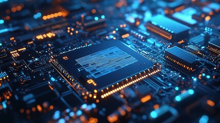 Obraz premium High-Tech Circuit Board with Glow Effects