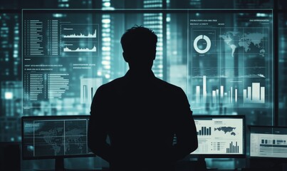 Silhouette of the man in the office and corporate infographic, Generative AI