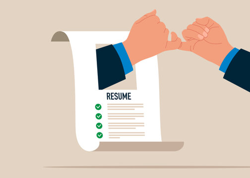 Make peace with hand gesture joining pinkies swear not to argue or quarrel. Candidate get new job with best resume. Modern vector illustration in flat style.