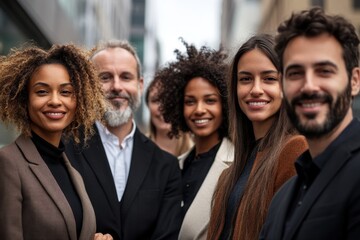 Successful group of designers, business people at work in the city, Generative AI