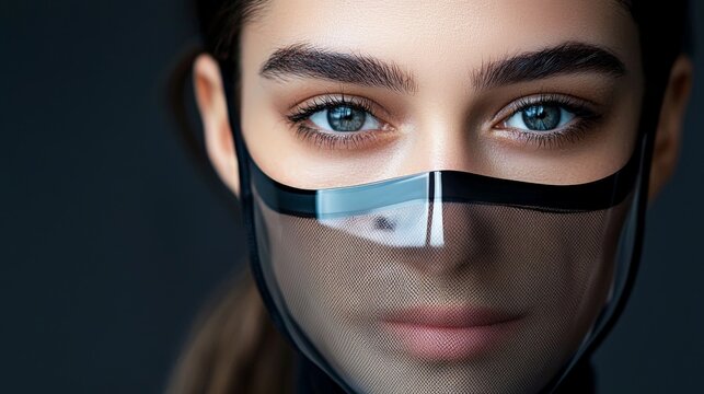 A face mask with a built-in transparent section over the mouth, designed for clear communication while maintaining safety