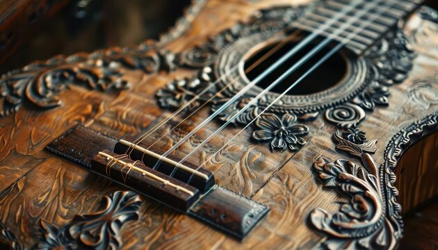 Musical instruments with intricate designs, artistic and harmonious, Art, Soft tones, Photograph, Musical beauty