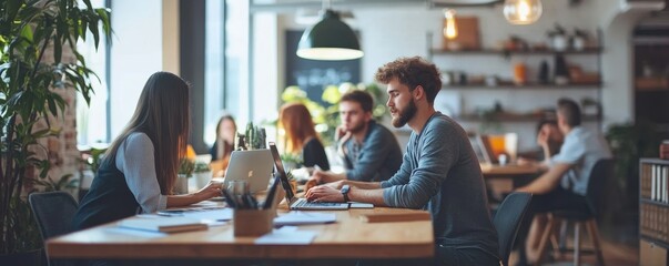 Group of young people working together. Creative business people in modern office, Generative AI