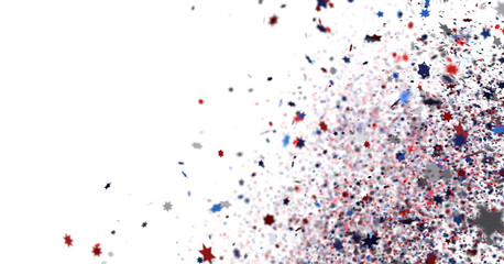 White banner with colorful stars.