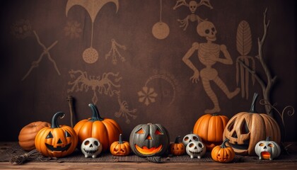 Halloween background with pumpkins.