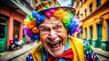 Obraz premium Amusing Elderly Individual in Comical Pose, Capturing Humor and Joy in Everyday Life Moments