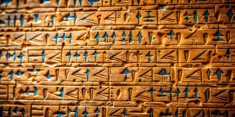 Fototapeta premium Ancient Akkadian Alphabet Script on Clay Tablet, Historical Writing System from Mesopotamia