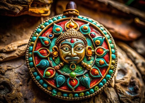 Ancient apotropaic amulet with intricate designs symbolizing protection against evil spirits