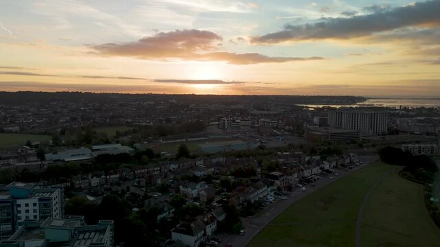 Poole Sunrise illuminating poole harbor and surrounding park area
