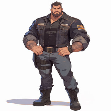 Illustration of a big, burly biker dude