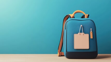 Personalized Backpack with Name Tag on Wooden Surface