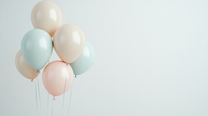 An elegant grouping of balloons in soft pastel tones, beautifully styled against a clean white background, creating a serene and joyful vibe for special occasions.