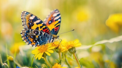 Obraz premium Colorful Butterfly on Yellow Flower in Nature