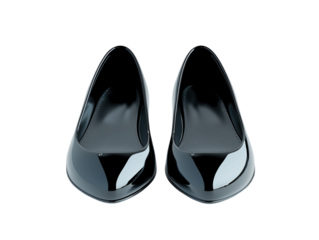 Glossy black patent leather flats, ideal for formal occasions, isolated on white background PNG transparent.