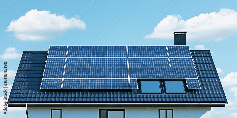 Poster Solar Panel Installation: Create an image of solar panels being installed on a rooftop, highlighting renewable energy technology.