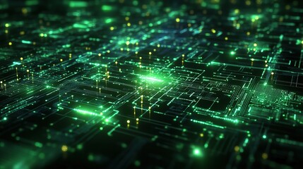 Abstract Green Digital Landscape with Light Effects