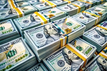 A Pile of Cash Representing One Million Dollars in Banknotes Stacked in Bundles on a Table