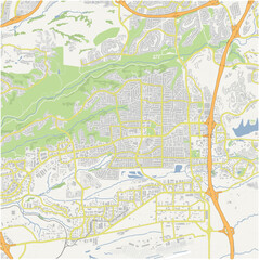 Fototapeta premium Map of Mira Mesa in California in a normal road map style. Contains layered vector with roads water, parks, etc.