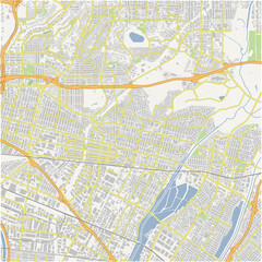 Map of Montebello in California in a normal road map style. Contains layered vector with roads water, parks, etc.