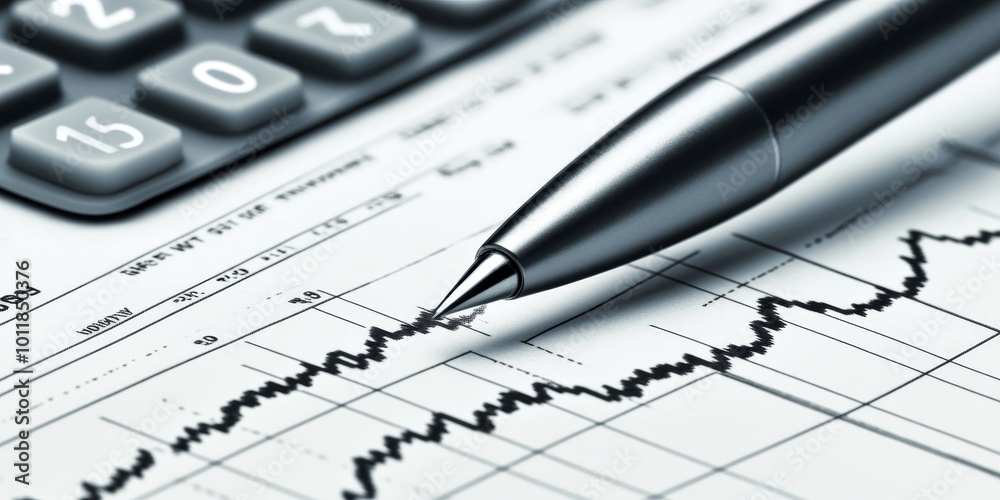 Fototapete financial statements: depict a close-up of financial statements being analyzed with graphs and metri