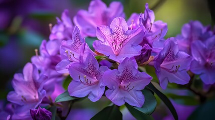 Fototapeta premium Beautiful purple blooms adorn a shrub in Acton Botanical Garden, Massachusetts.