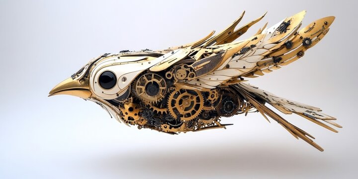 Mixed Media Gear Sculptures: Illustrate sculptures combining gears and natural elements, showcasing innovative art pieces that blend mechanics with aesthetics.