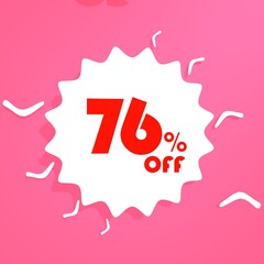 sale label with red numbers and pink background
