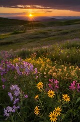 Fototapeta premium Elevate your visuals with the captivating Wildflower Sunset Image