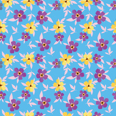 Obraz premium blue seamless vector stock flowers with leaves pattern on cream background