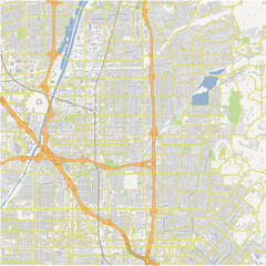 Map of Orange in California in a normal road map style. Contains layered vector with roads water, parks, etc.