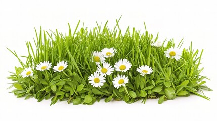 Fresh Green Grass with White Daisies