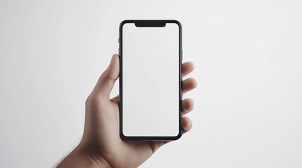 A hand holding a smartphone with a blank screen, symbolizing communication and technology.