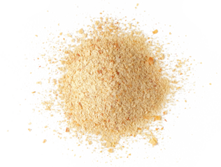 Nutritional yeast pile (deactivated yeast) isolated on white, top view