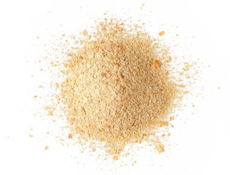 Nutritional yeast pile (deactivated yeast) isolated on white, top view