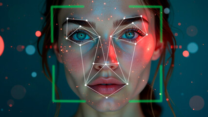 Human biometrics. Portrait of a woman with personality biometrics points.