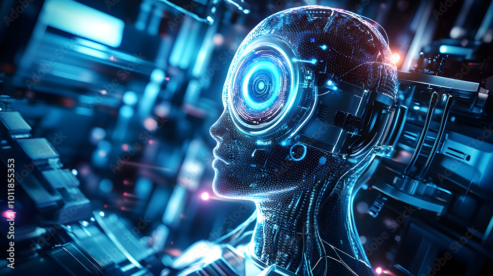 Poster futuristic technology creating custom content using artificial intelligence, ai, generative, machine