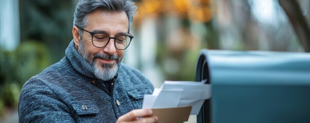 Man taking letters from mailbox, Generative AI