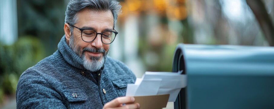 Man taking letters from mailbox, Generative AI