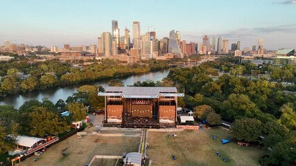 Aerial view of Austin City Limits 2024 Music Festival grounds at Zilker Park in Austin, Texas