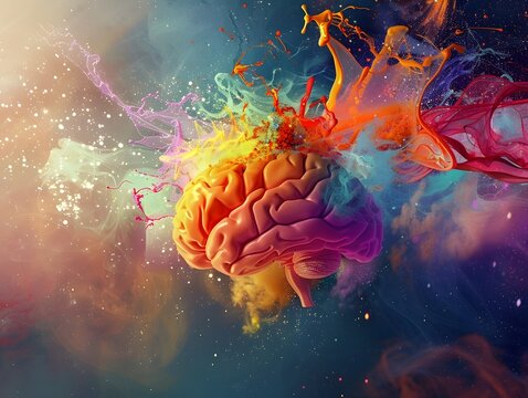 Surreal Explosion of Colorful Thoughts and Ideas from the Human Brain
