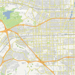 Map of Pomona in California in a normal road map style. Contains layered vector with roads water, parks, etc.