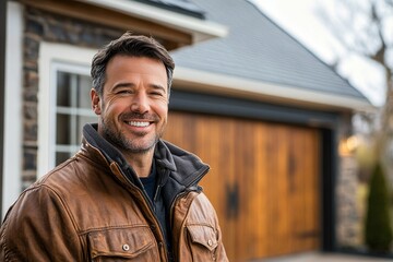 Garage Door Installation And Repair At Home. Contractor Man, Generative AI