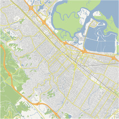 Fototapeta premium Map of Redwood City in California in a normal road map style. Contains layered vector with roads water, parks, etc.