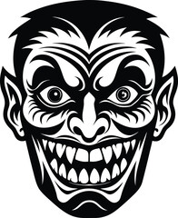 Scary and funny face, creepy cartoon face, halloween comic face vector illustration