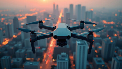 Unmanned aerial vehicle over the city.