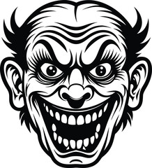 Scary and funny face, creepy cartoon face, halloween comic face vector illustration